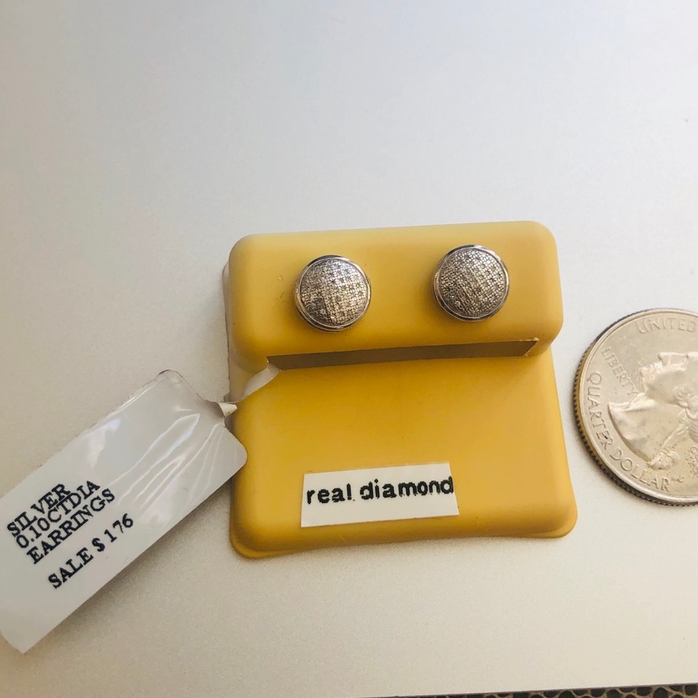 .925 Sterling Silver Earrings diamonds studs💎 - Picture 1 of 5
